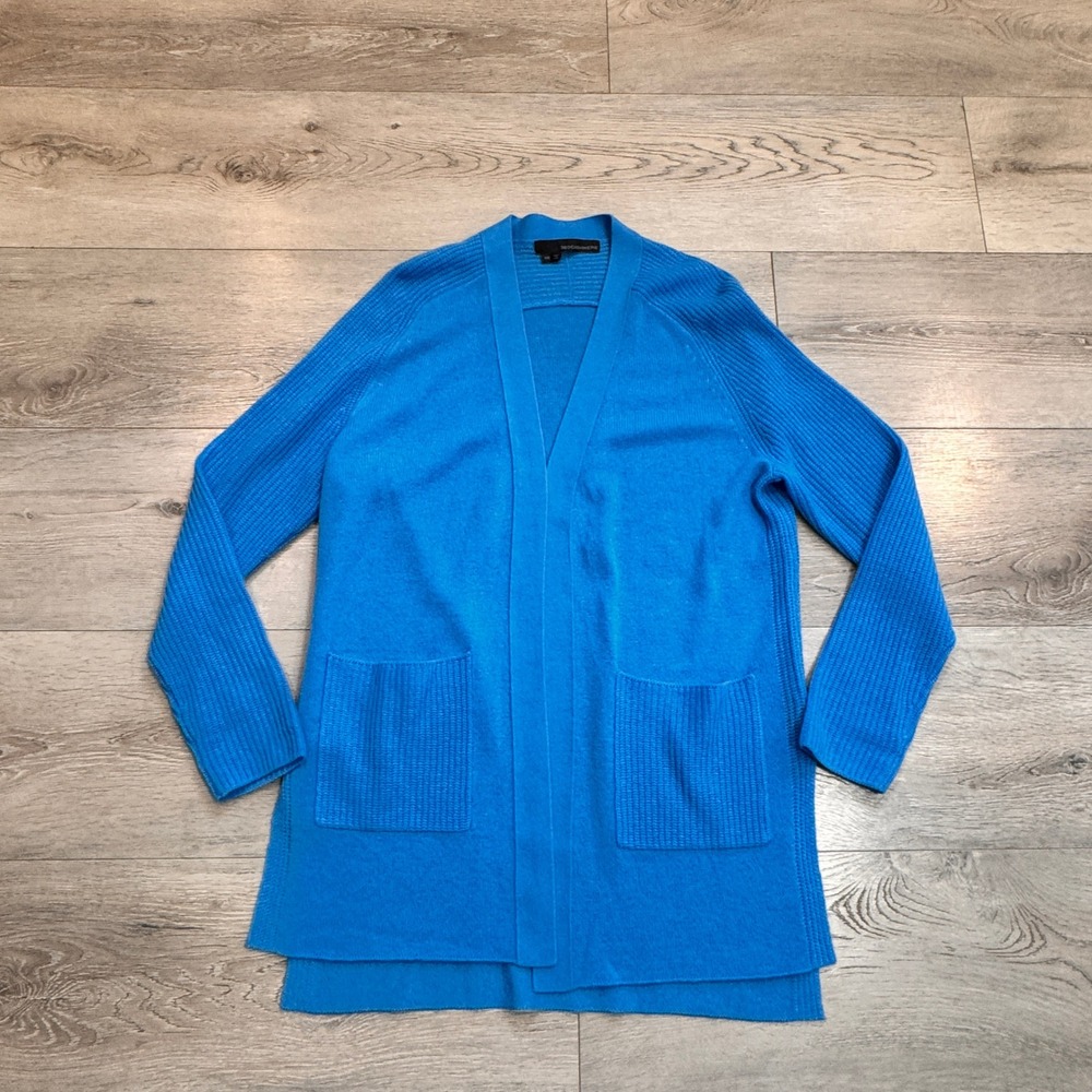360 Cashmere Jaci Blue Open‎ Front Cardigan Knit Sweater Pockets XS XSmall